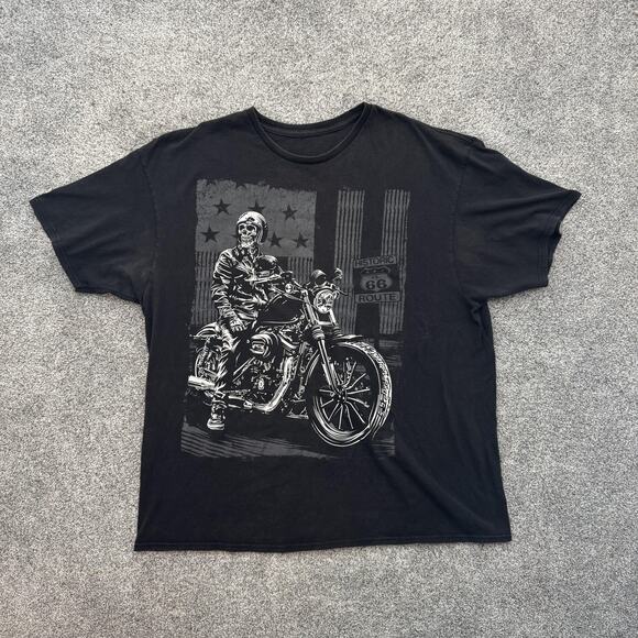 Vintage Y2K Route 66 Biker Shirt XL Black Skeleton Motorcycle Punk Grunge Moto - Picture 1 of 9